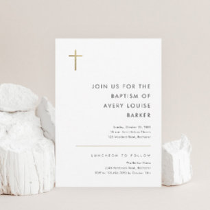 Invitation Baptême Croix Dorée Moderne Minimaliste
