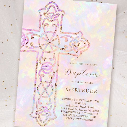Invitation baptême croix élégante