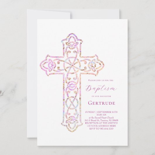 Invitation baptême croix élégante (Devant)