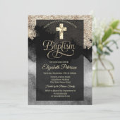 Invitation Baptême Croix Élégante en Or (Debout devant)