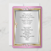 Invitation Baptême Croix Fille Perle Rose 2 (Dos)