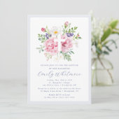 Invitation Baptême croix florale bleu clair et rose  (Debout devant)