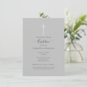 Invitation Baptême Croix Grise & Blanche Minimaliste (Debout devant)