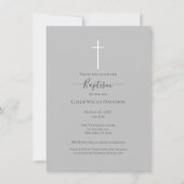 Invitation Baptême Croix Grise & Blanche Minimaliste (Devant)