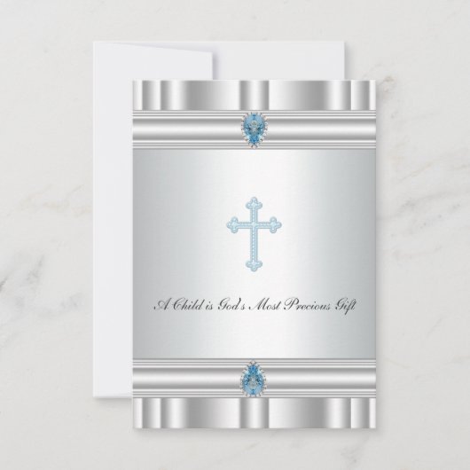Invitation Baptême Croix Grise et Bleue (Devant)