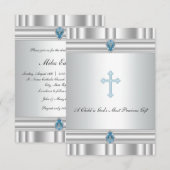 Invitation Baptême Croix Grise et Bleue (Devant / Derrière)