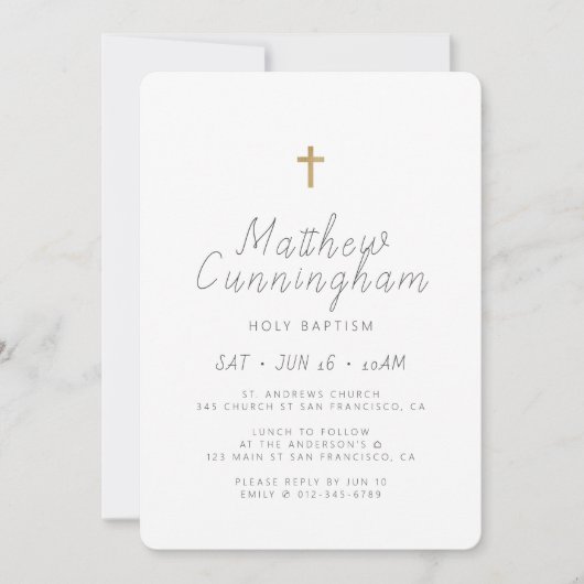 Invitation Baptême Croix minimaliste simple moderne (Devant)