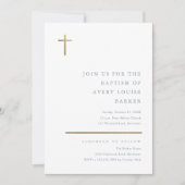 Invitation Baptême Croix Or Minimal Moderne (Devant)
