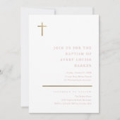 Invitation Baptême Croix Or Minimal Moderne (Devant)