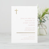 Invitation Baptême Croix Or Minimal Moderne (Debout devant)
