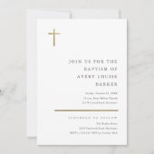 Invitation Baptême Croix Or Minimal Moderne (Devant)