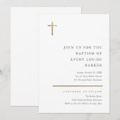 Invitation Baptême Croix Or Minimal Moderne (Devant / Derrière)