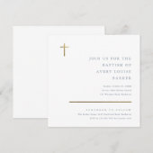 Invitation Baptême Croix Or Minimal Moderne (Devant / Derrière)