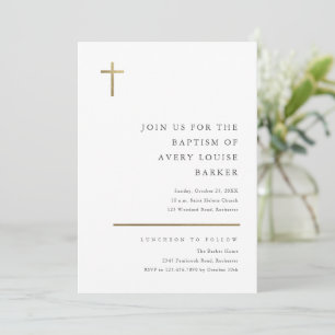 Invitation Baptême Croix Or Minimaliste Moderne