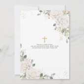 Invitation Baptême Croix Or Roses Florales Blanches (Dos)