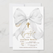 Invitation Baptême Croix Perles Points Arc Blanc Élégant (Devant)