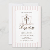 Invitation Baptême croix rose (Devant)
