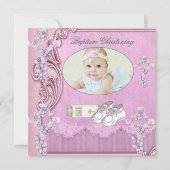 Invitation Baptême Croix rose Fille Photo baptême 2 (Devant)