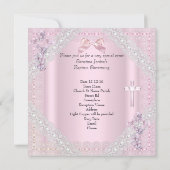 Invitation Baptême Croix rose Fille Photo baptême dentelle 2 (Dos)