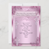 Invitation Baptême Croix rose Fille Photo baptême Floral (Dos)