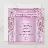 Invitation Baptême Croix rose Fille Photo Christening Chaussu (Dos)