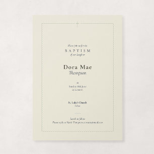 Invitation Baptême Croix Scallopée Crème et Sauge Religieux