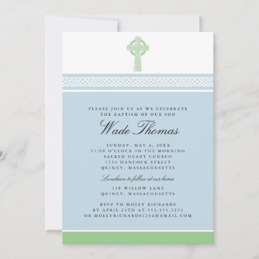 Invitation Baptême Croix Verte (Devant)