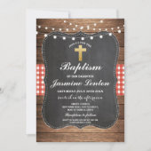 Invitation Baptême Cross Christening Red Check En vichy Chalk (Devant)