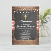 Invitation Baptême Cross Christening Red Check En vichy Chalk (Debout devant)