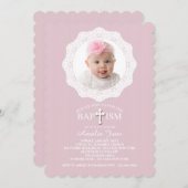 Invitation Baptême Cross Pink (Devant / Derrière)
