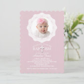 Invitation Baptême Cross Pink (Debout devant)