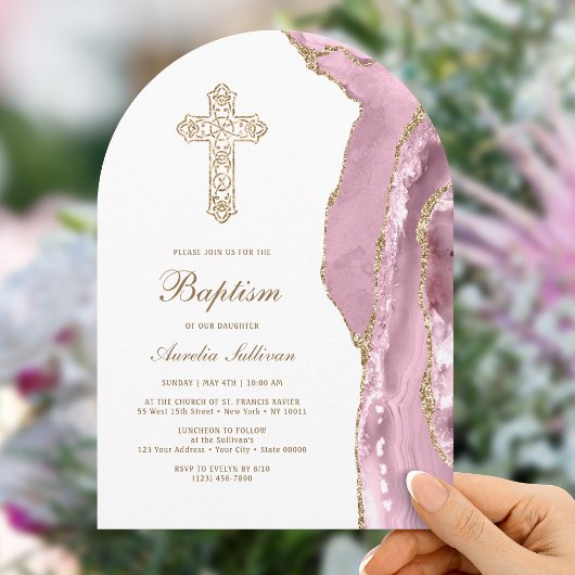 Invitation Baptême d'Agate Rose