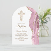 Invitation Baptême d'Agate Rose (Debout devant)