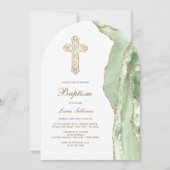 Invitation Baptême d'agate vert sauge (Devant)