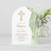 Invitation Baptême d'agate vert sauge (Debout devant)