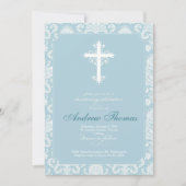Invitation Baptême - damassé bleue (Devant)