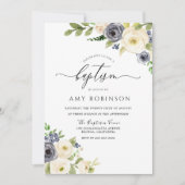 Invitation Baptême d'aquarelle blanche et marine (Devant)