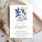 Invitation Baptême d'aquarelle bleu marine et or