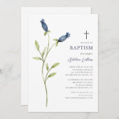 Invitation Baptême d'aquarelle bleue délicate (Devant / Derrière)