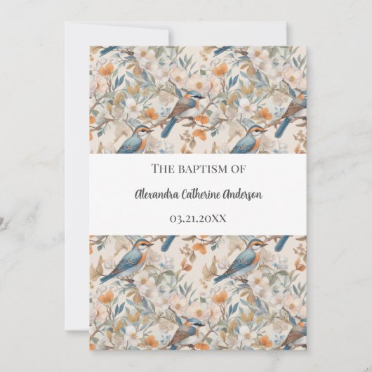 Invitation Baptême d'aquarelle des oiseaux heureux (Devant)