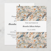 Invitation Baptême d'aquarelle des oiseaux heureux (Devant / Derrière)