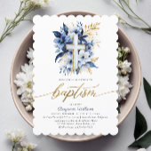 Invitation Baptême d'aquarelle photo bleu et or de la Marine