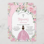 Invitation Baptême d'Arc d'Arc d'Argent Rose Chic (Devant / Derrière)