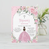 Invitation Baptême d'Arc d'Arc d'Argent Rose Chic (Debout devant)