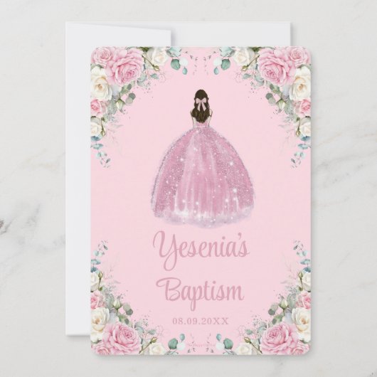 Invitation Baptême d'Arc d'Arc d'Argent Rose Chic (Dos)