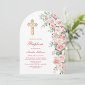 Invitation Baptême d'arc Rose rose (Debout devant)