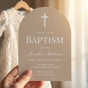 Invitation Baptême d'arche beige neutre