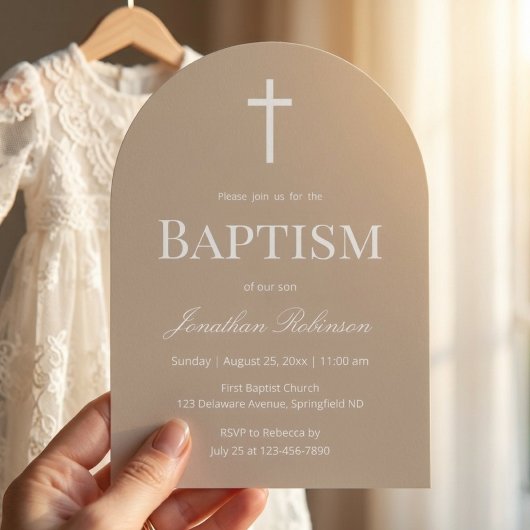 Invitation Baptême d'arche beige neutre 