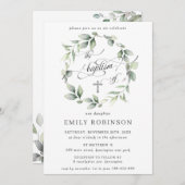 Invitation Baptême d'Argent Botanique Chic Greenery (Devant / Derrière)