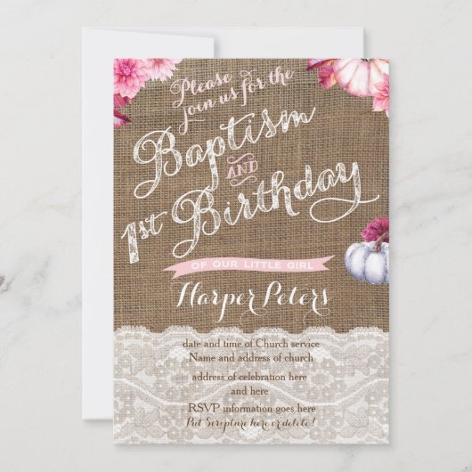 Invitation Baptême d'automne 1er anniversaire Célébration pou (Devant)